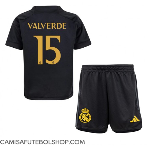 Camisa de time de futebol Real Madrid Federico Valverde #15 Replicas 3º Equipamento Infantil 2023-24 Manga Curta (+ Calças curtas)